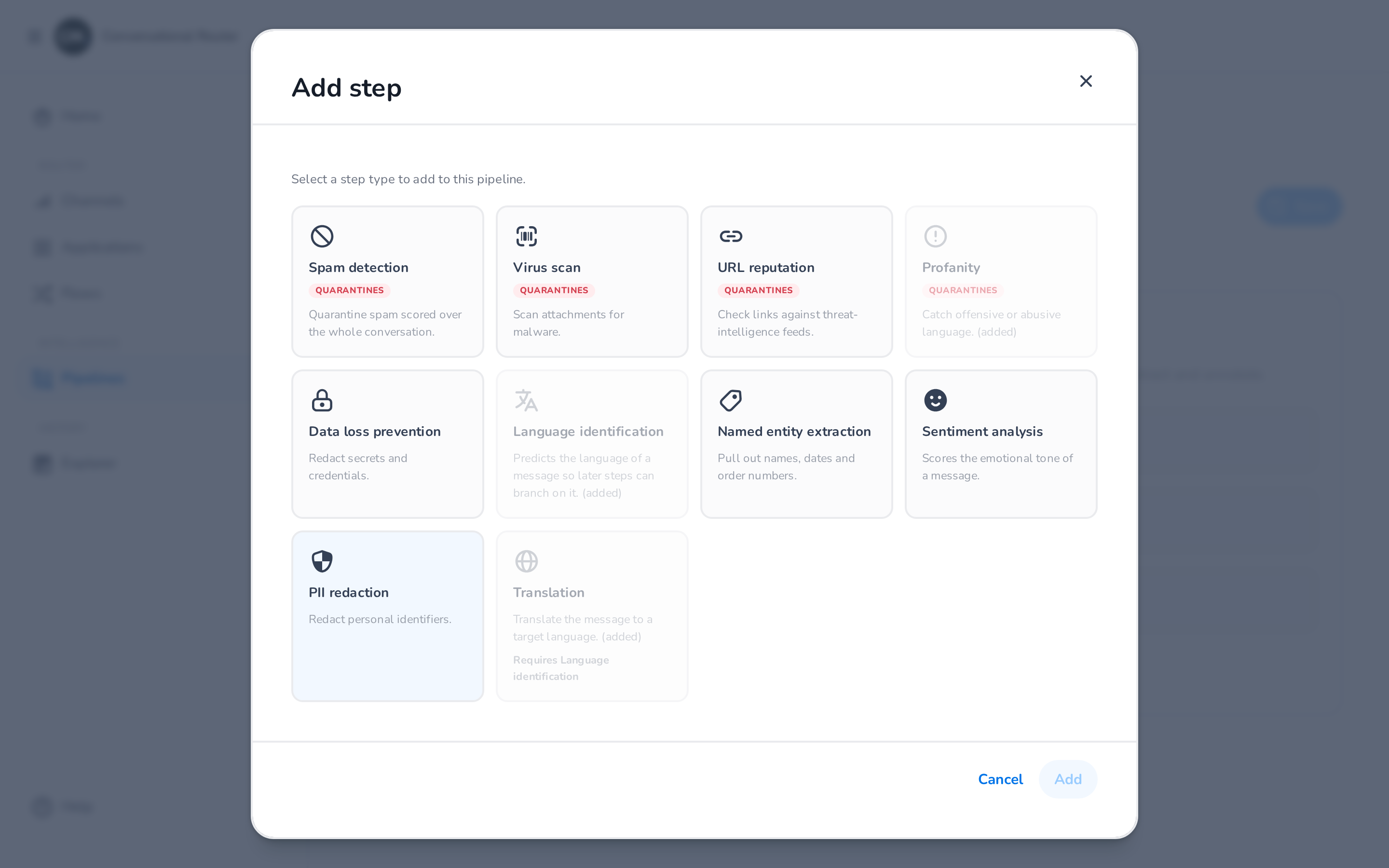 Add step dialog