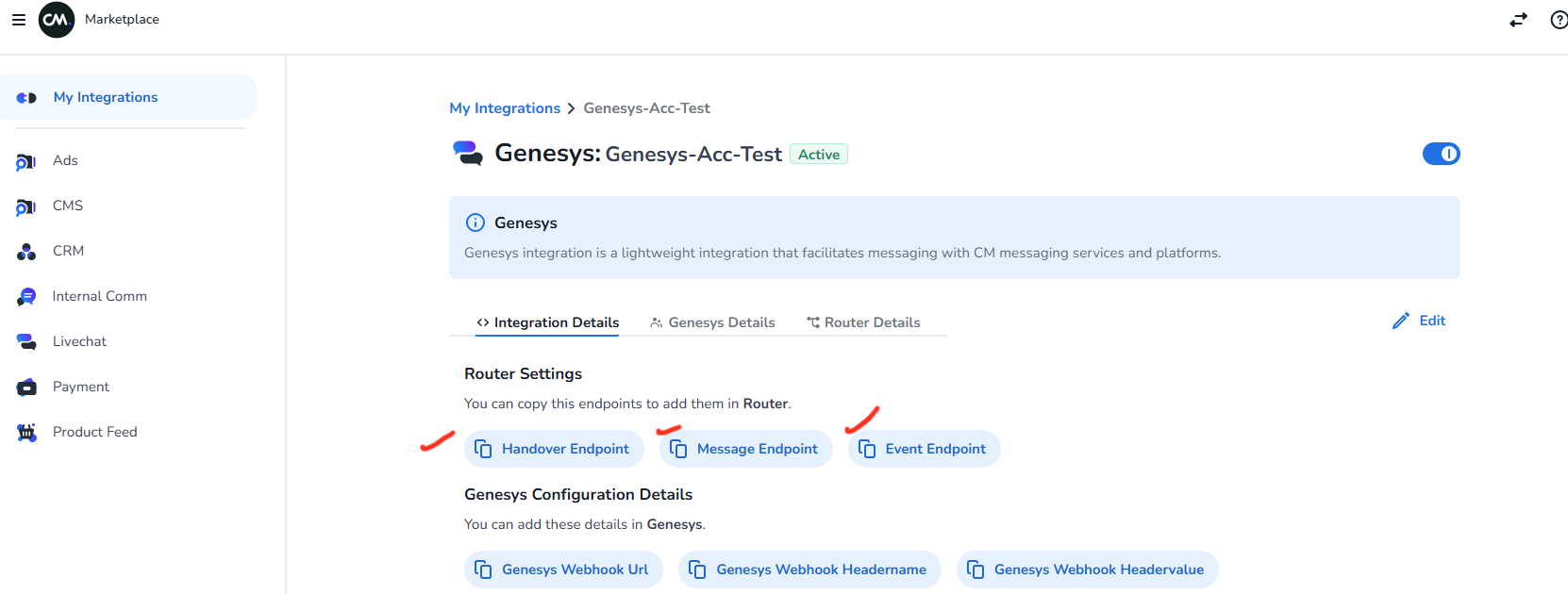 Copy endpoints from Marketplace UI