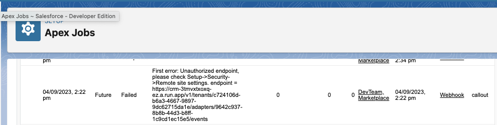 Salesforce Remote Site Settings page
