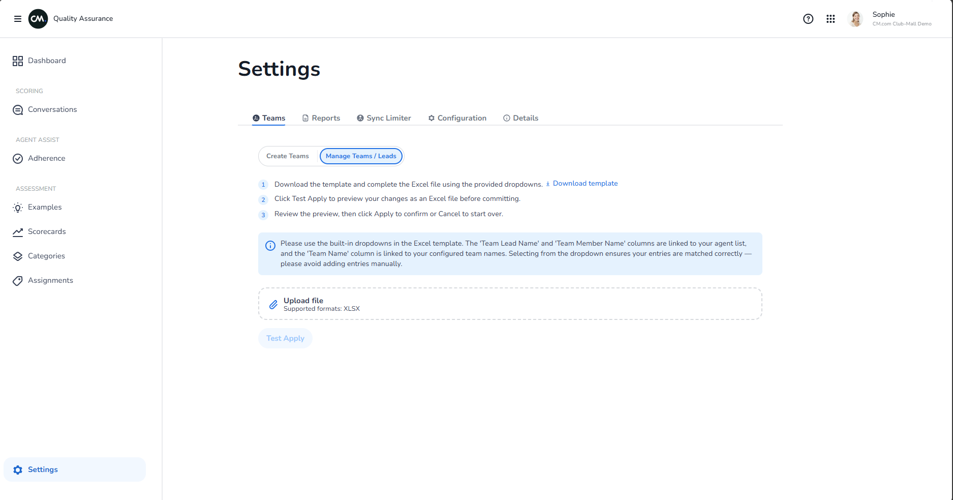 Teams upload interface