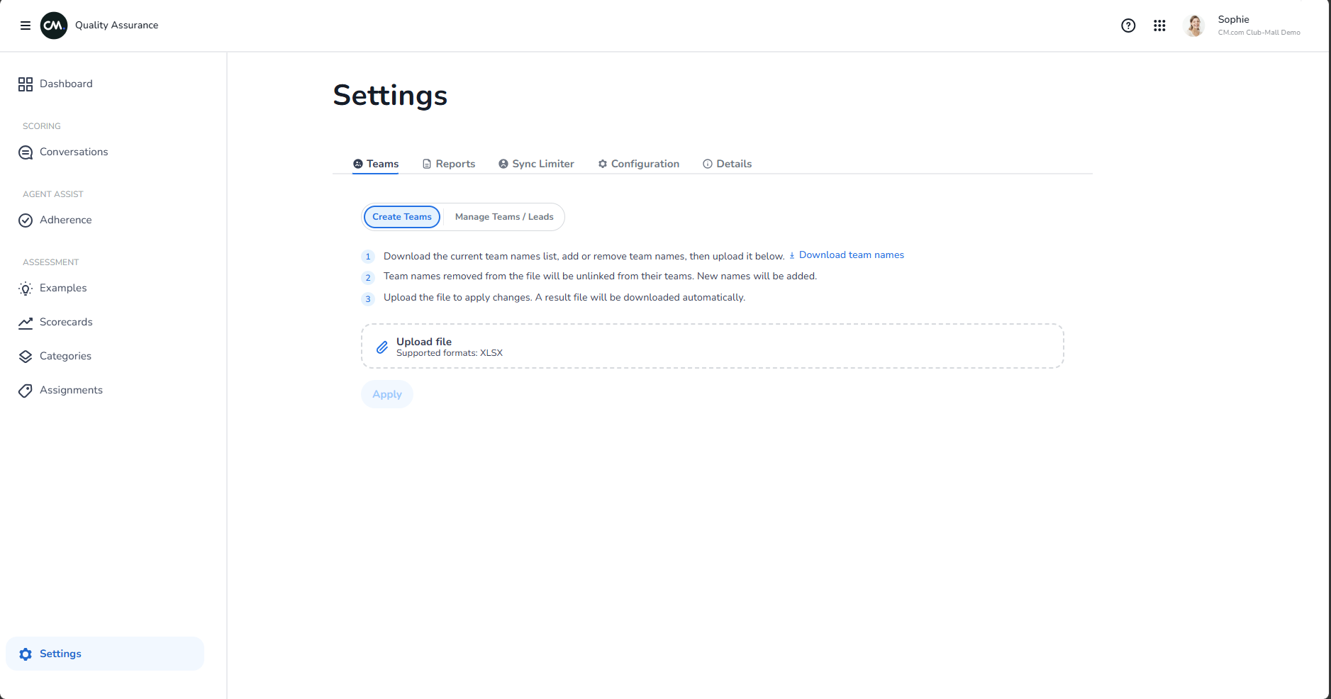 Team creation view