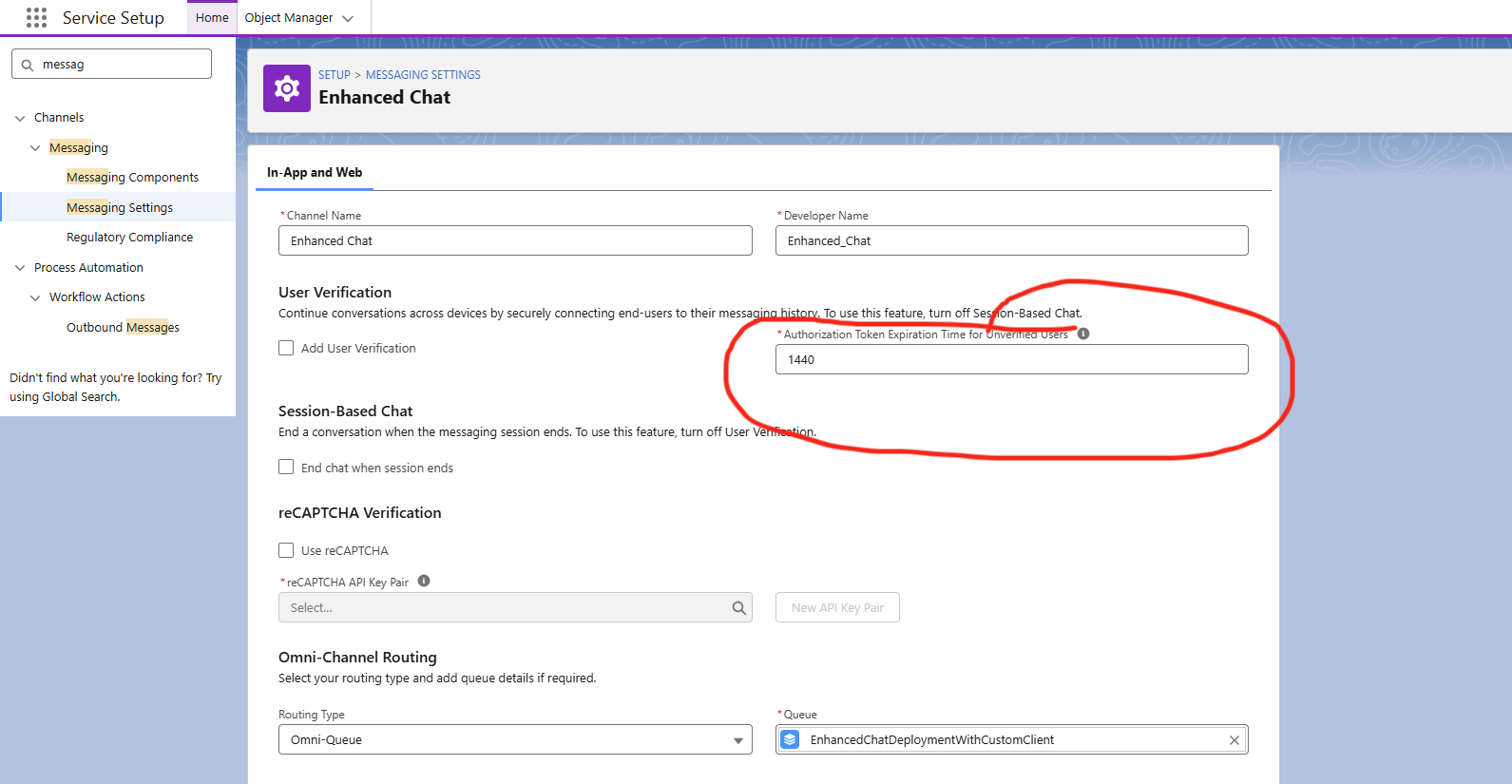 Authorization Token Expiration Time field set to 1440 for unverified users
