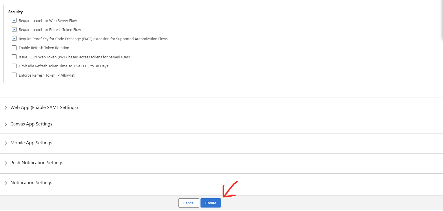 External Client App creation form with the Create button
