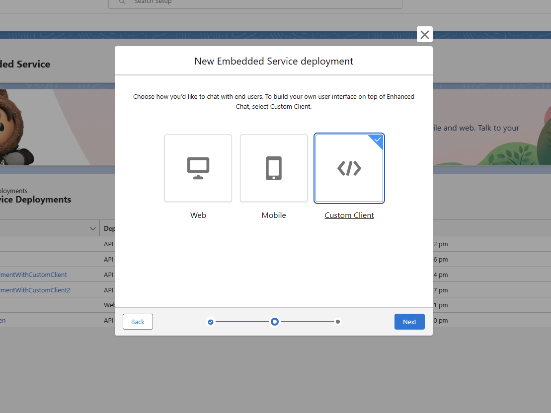 Custom Client option selected for the deployment type