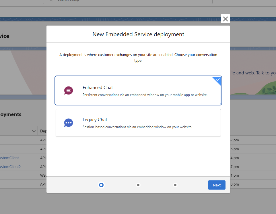 Enhanced Chat option selected for the new deployment
