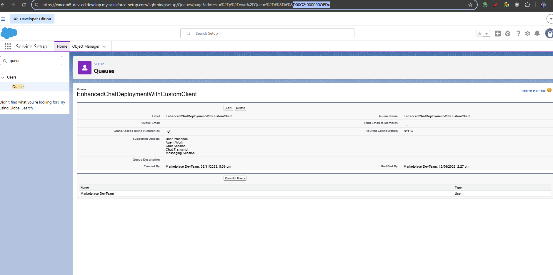Salesforce queue record ID in the browser URL path