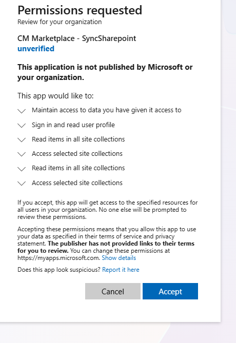 Admin consent screen permission details