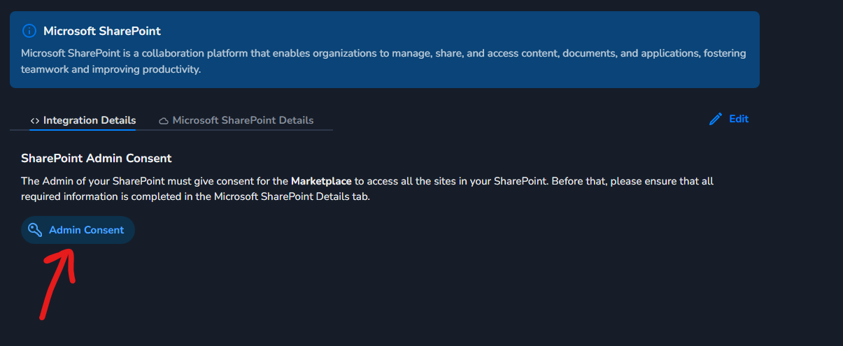 Admin consent screen requesting SharePoint permissions
