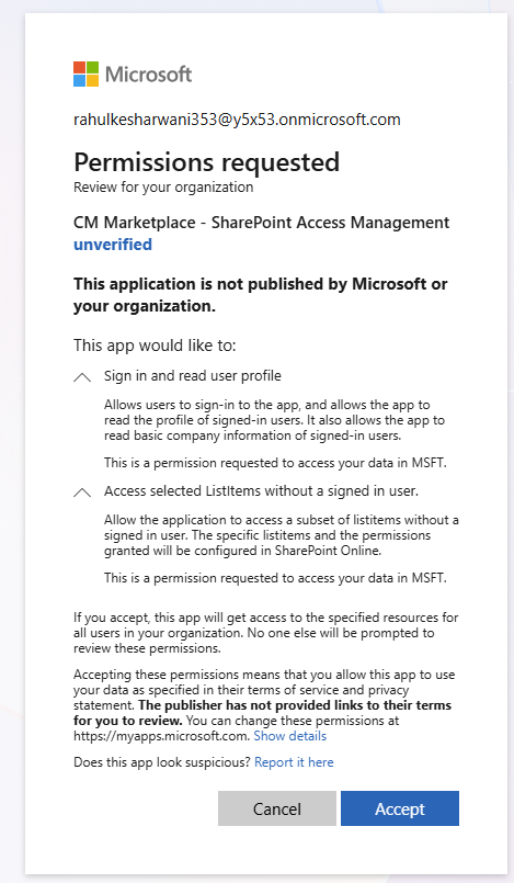 Folder-level consent screen permission details