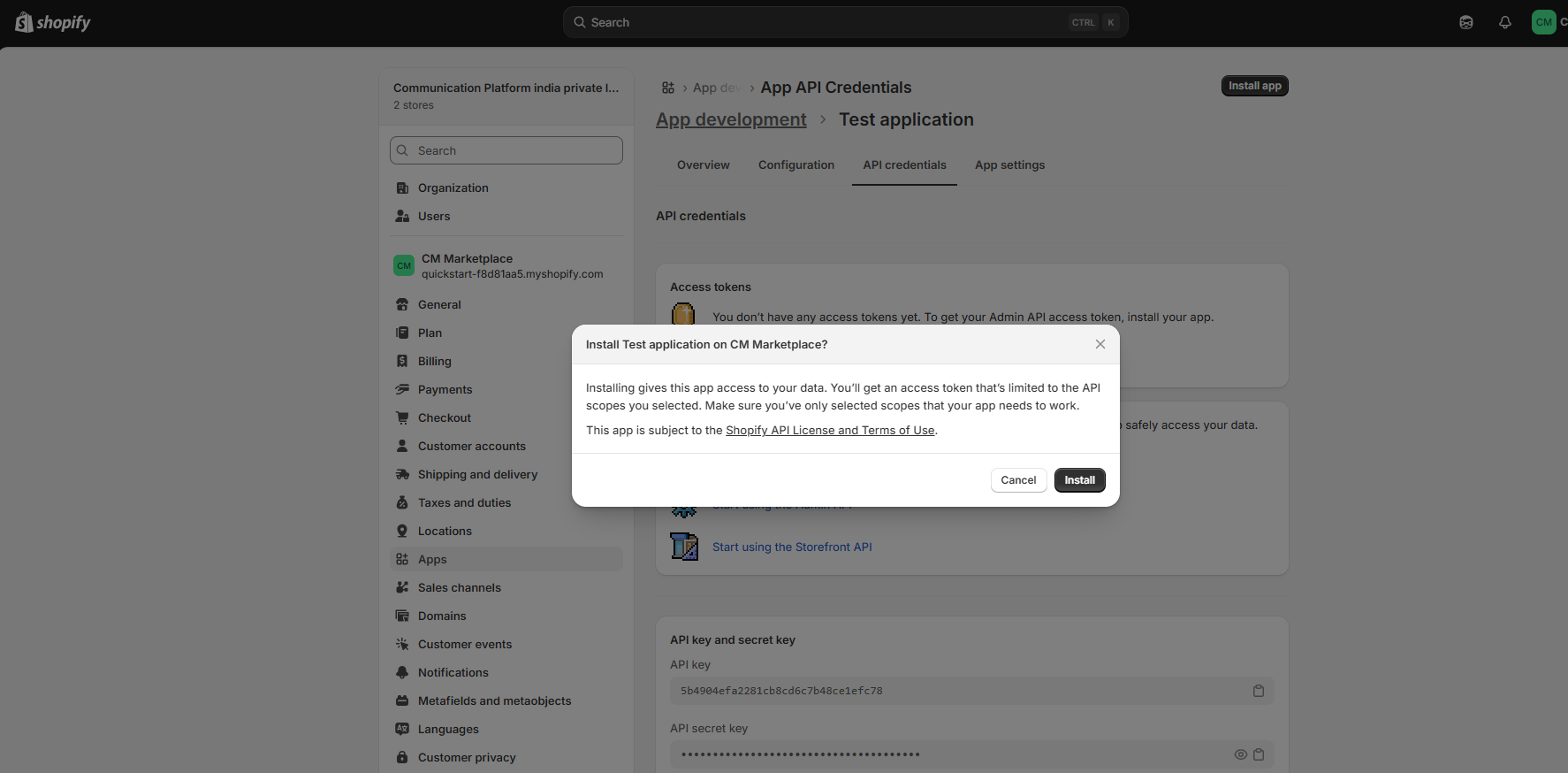 Shopify install confirmation dialog