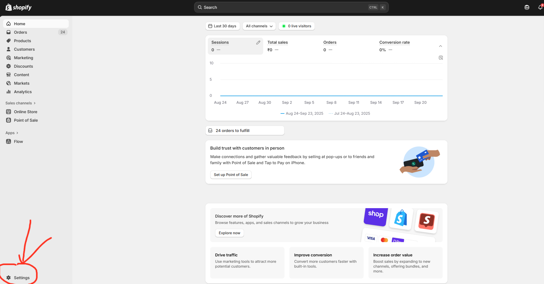 Shopify homepage after account creation