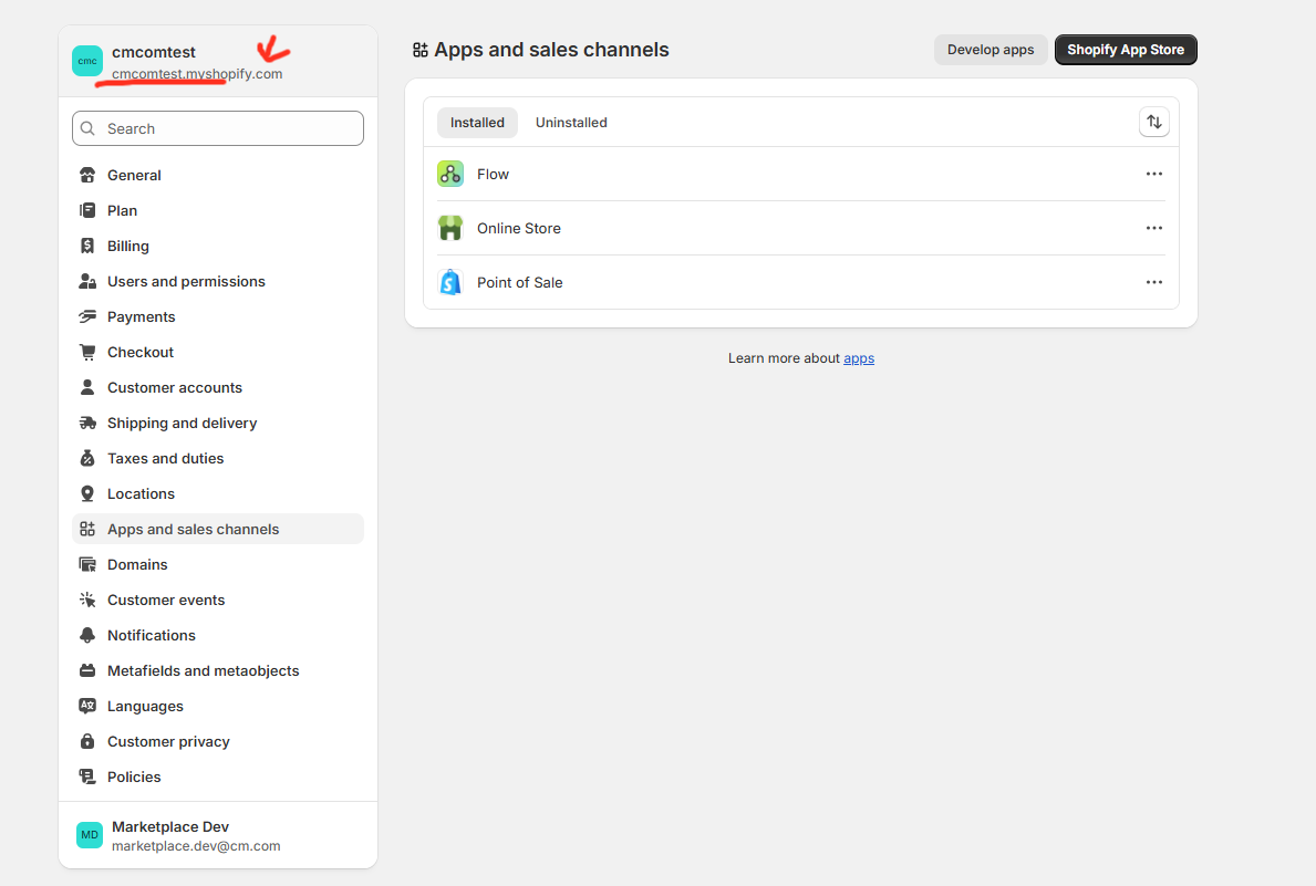 Shopify store Resource URL location
