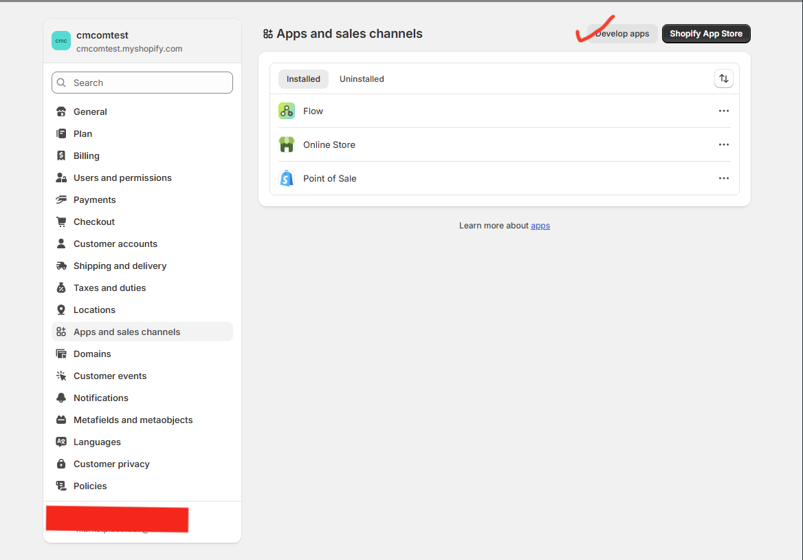 Develop apps and Create an app buttons