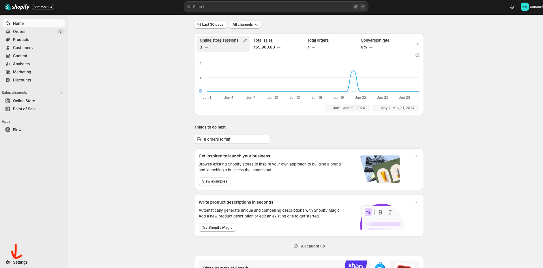 Shopify store settings navigation