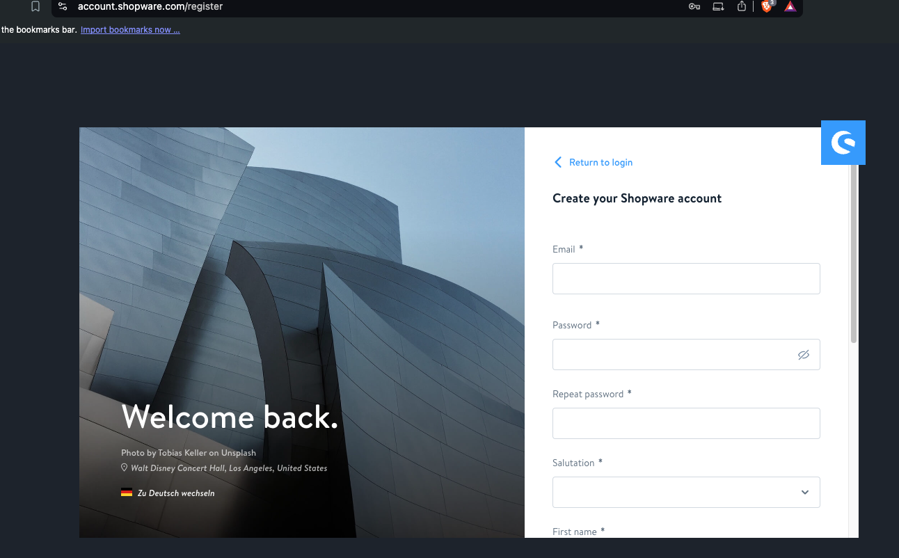Shopware registration form