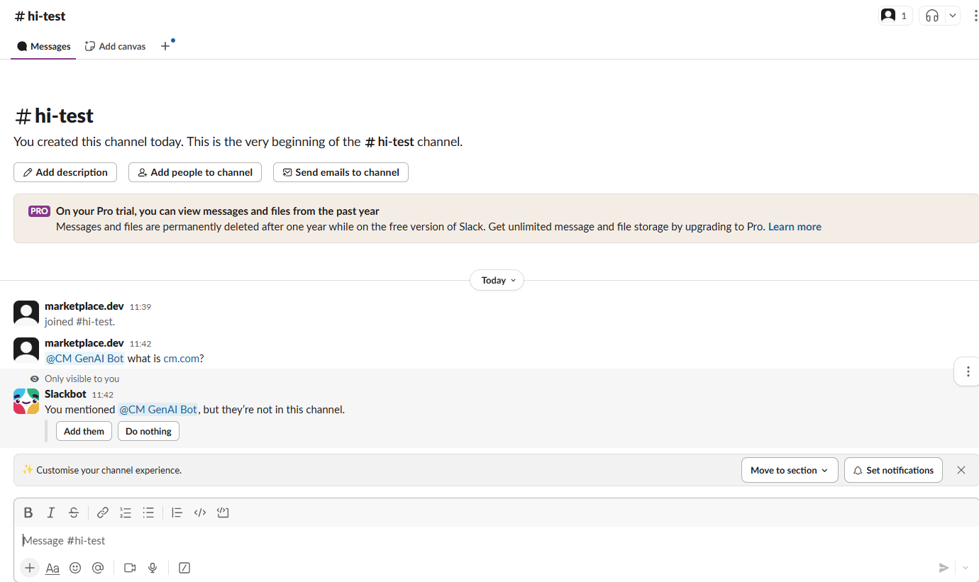Add Them prompt when mentioning the bot in Slack