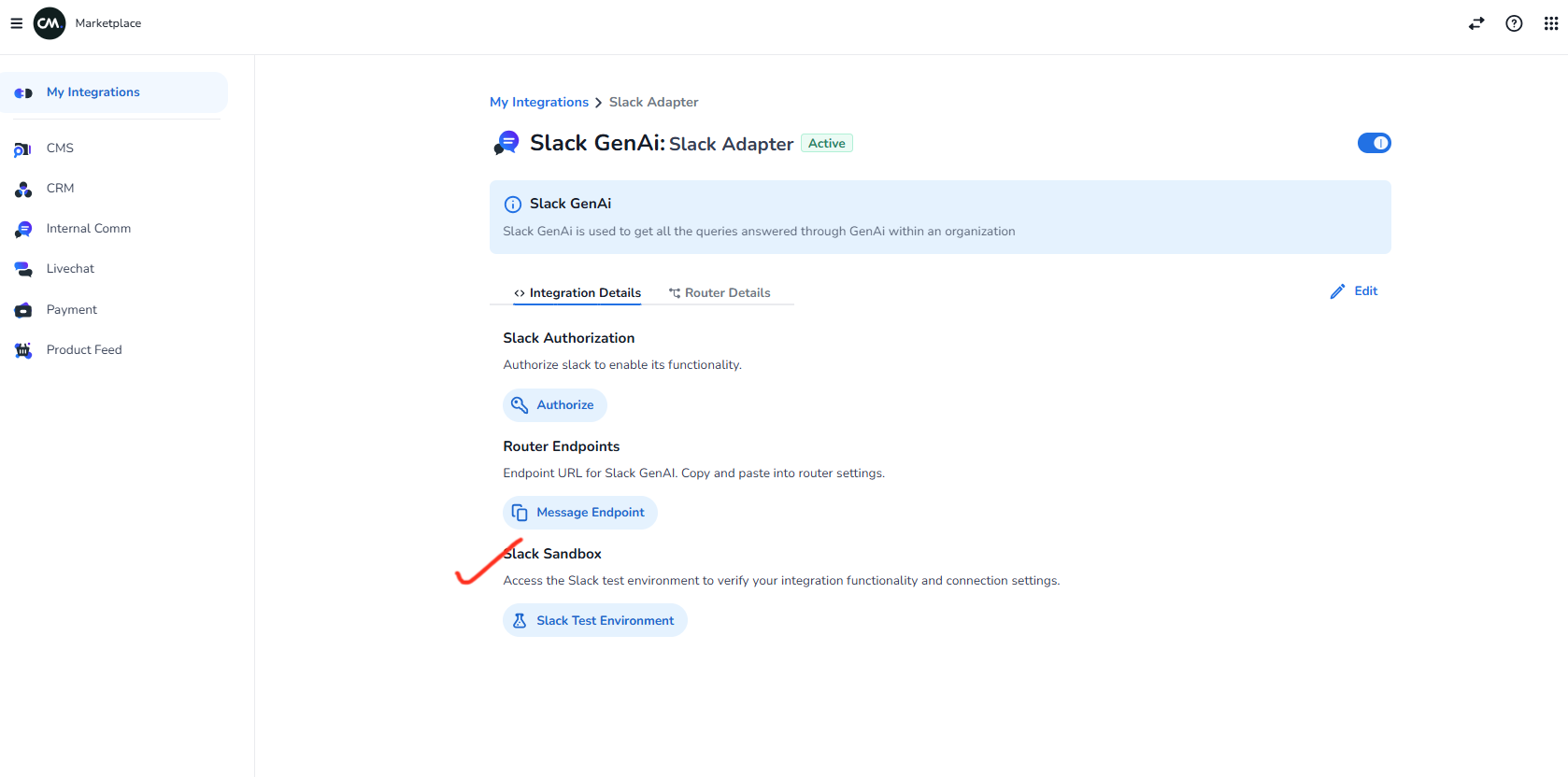 Slack Marketplace Test Environment example 1