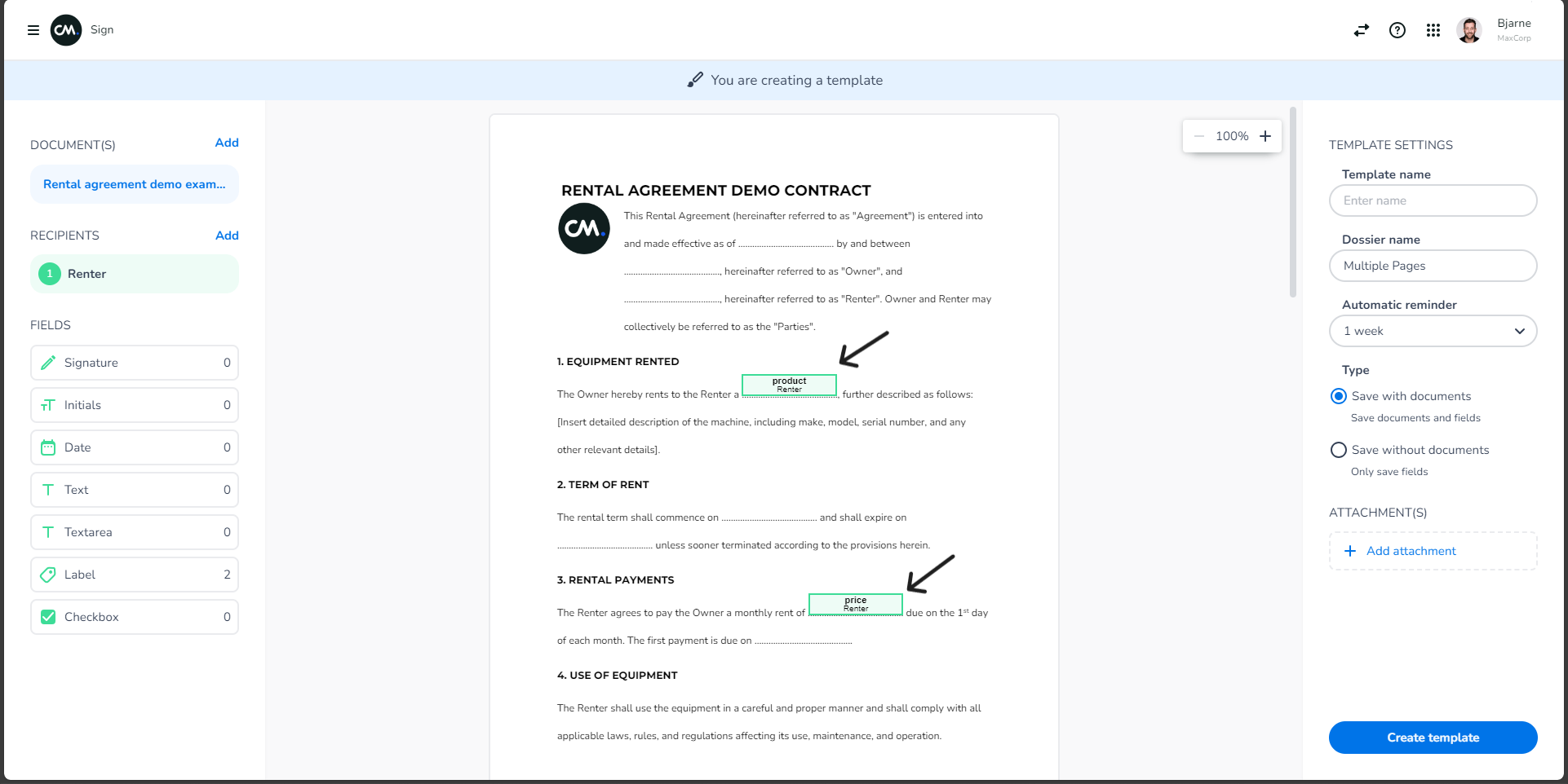 As you see we have now added two labels. When that will act as a placeholder for the product and another for its price.