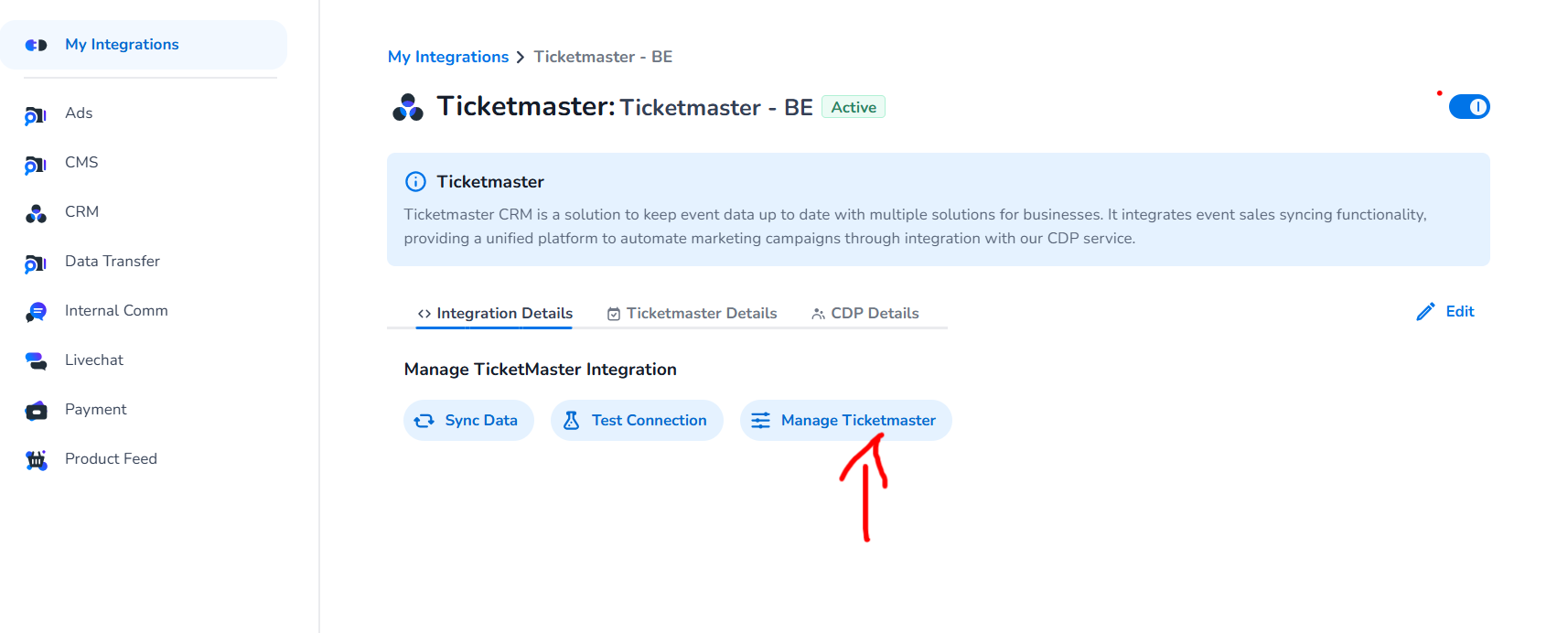 Manage Ticketmaster button