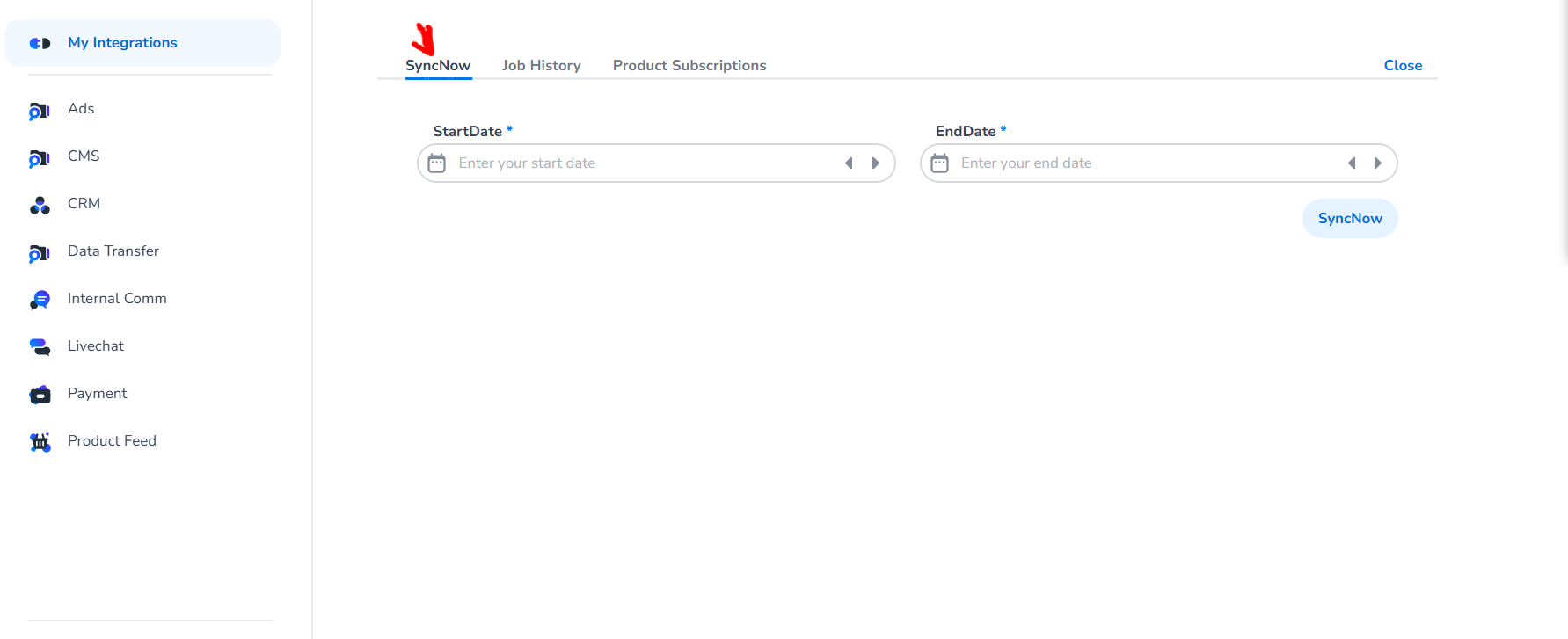 Ticketmaster SyncNow tab