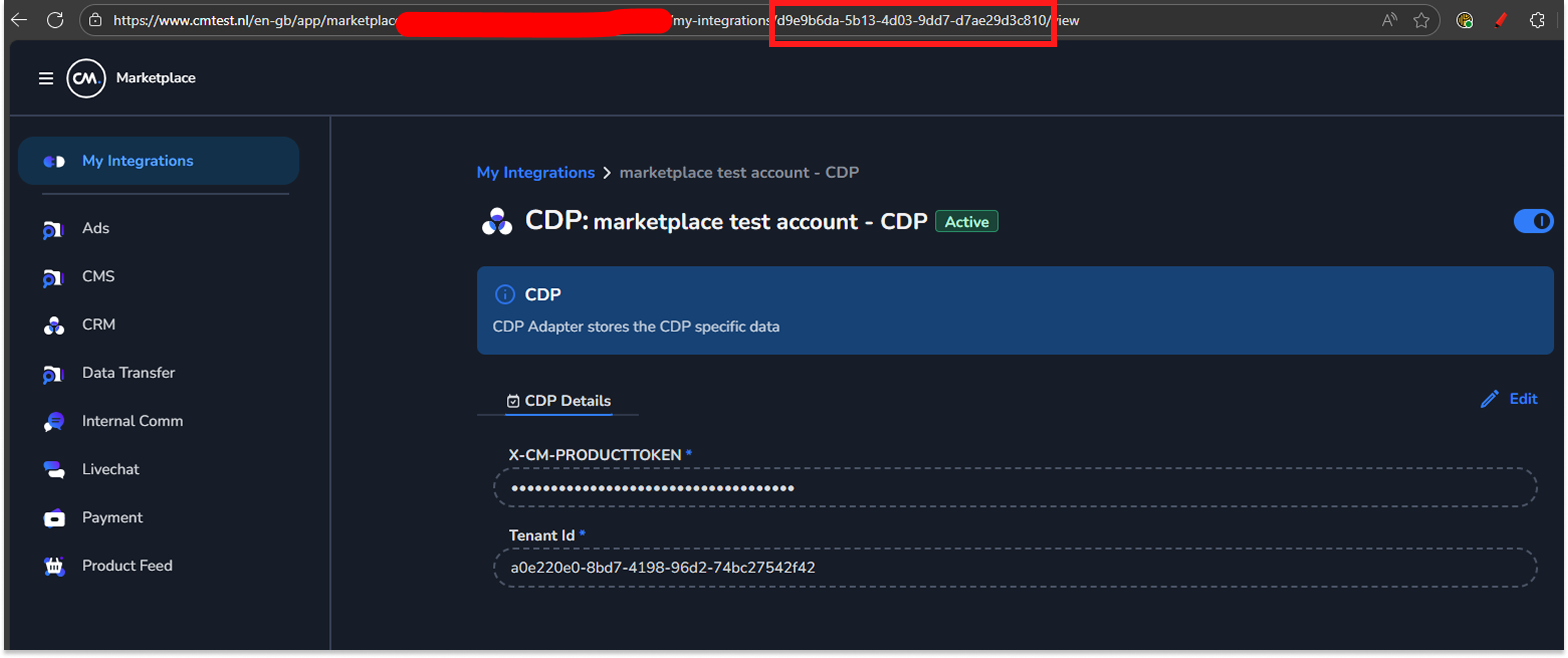 Copying the integration ID segment of the URL after my-integrations