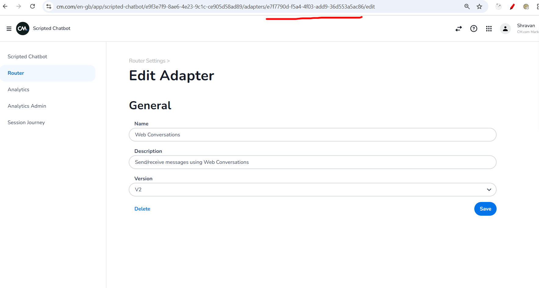 Web Conversations Adapter Id