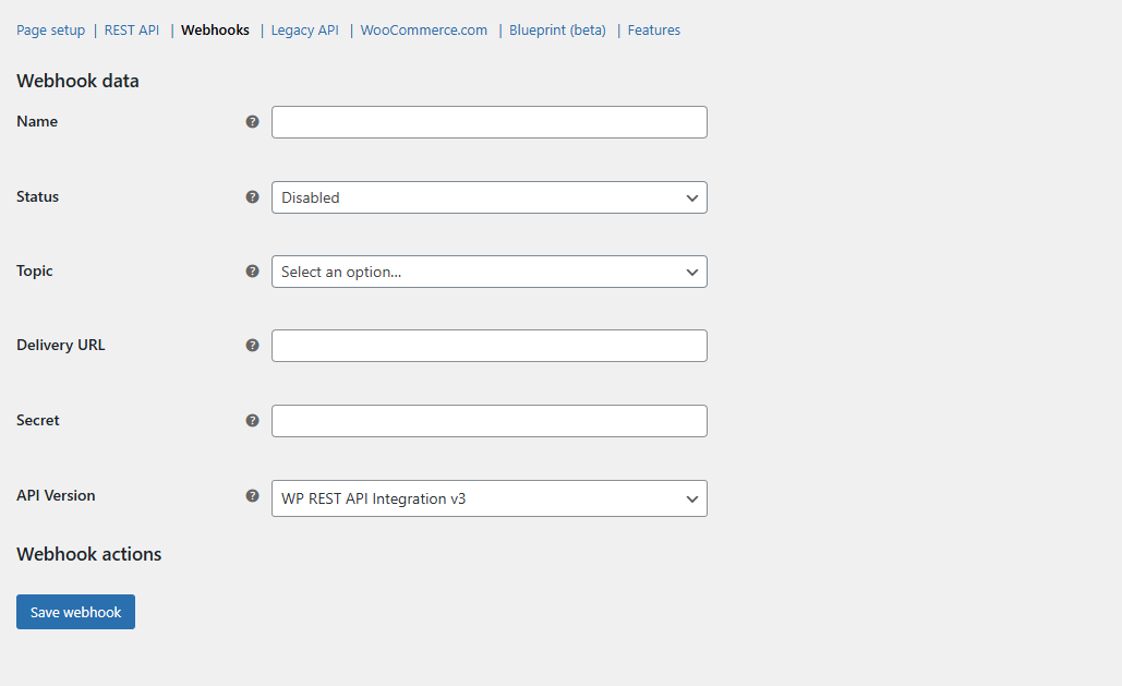 WooCommerce Save Webhook form filled in