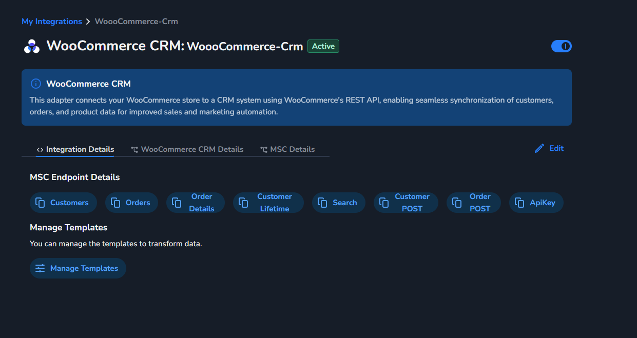 MSC Endpoint Details with Customer POST and Order POST options