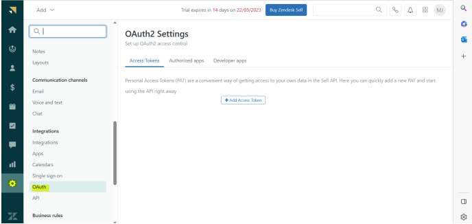 Zendesk Sales Dashboard Settings option