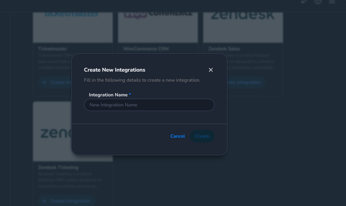 Marketplace Integrations > CRM navigation menu